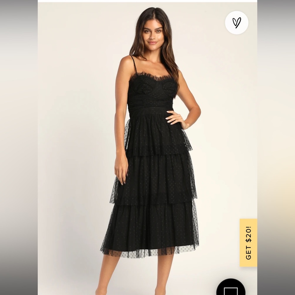 Lulus Sweetheart Style Black Polka Dot Bustier Midi Dress